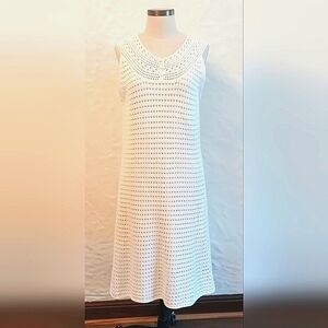 Vintage Crochet cotton knit Boho sleeveless midi dress. XL. Josephine Chaus